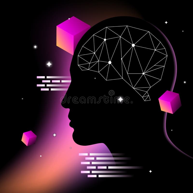 Machine Learning Illustration. Human Brain Graphics. Abstract Elements. Vector illustration
