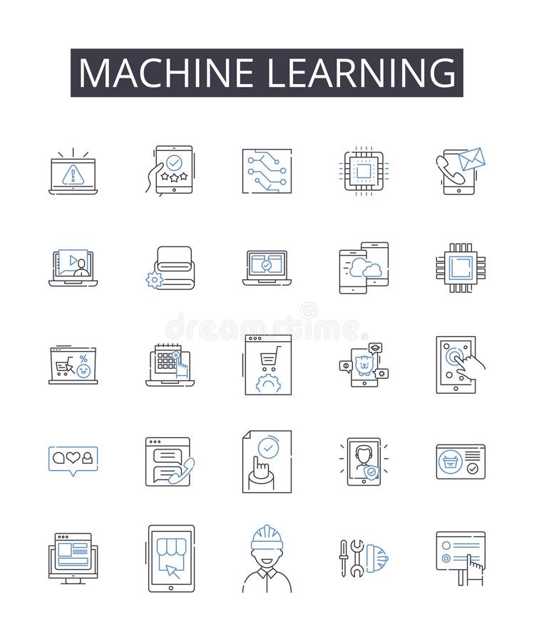 Machine Learning Line Icons Collection. Artificial Intelligence ...