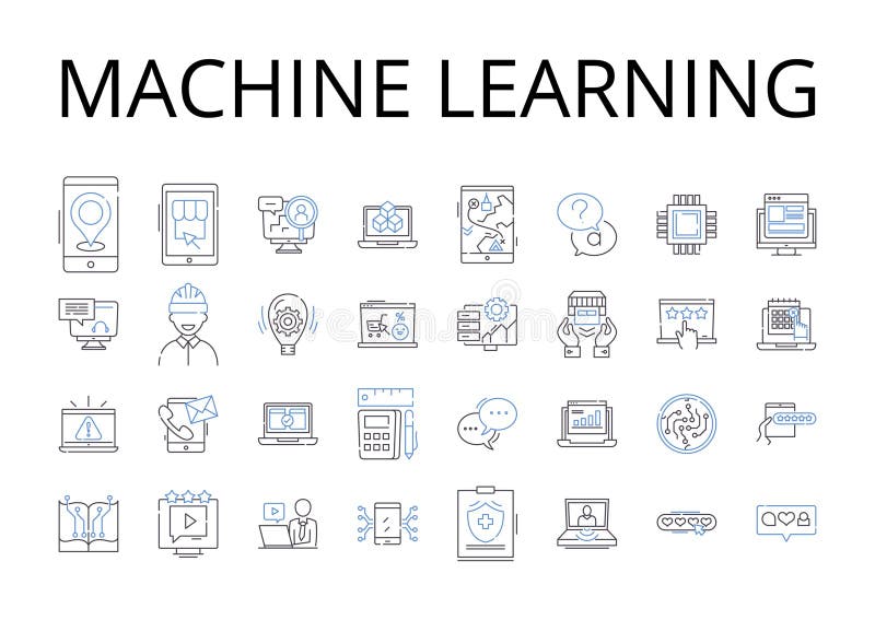 Machine Learning Line Icons Collection. Artificial Intelligence ...