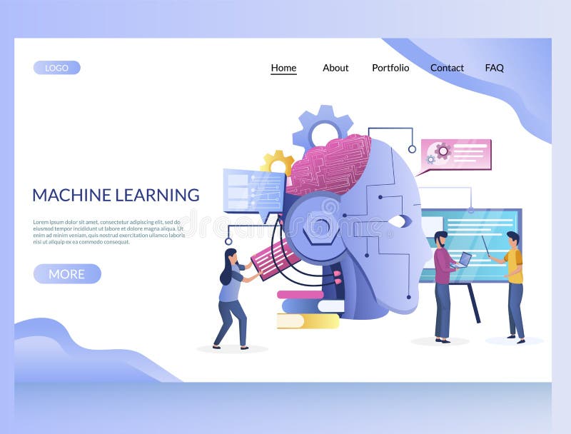 Machine learning vector website landing page design template stock illustration