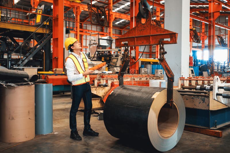 Machine operator skillfully operate steel forming machinery. Exemplifying royalty free stock images