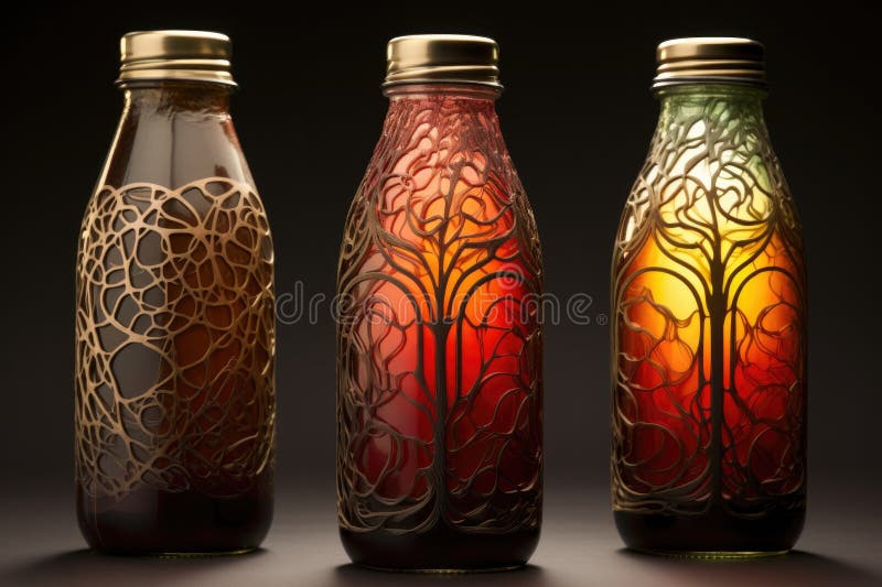 Machine Sealing Caps on Filled Juice Bottles Stock Image Image of