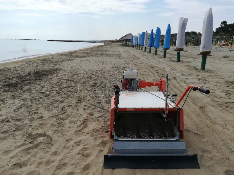 Beach cleaning machine stock photo. Image of calm, sand 116469744