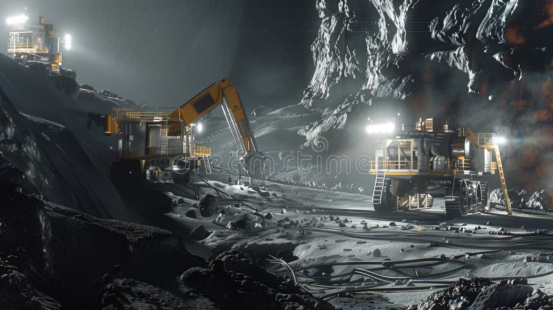 This Machines are extracting regolith from an asteroid for resource refinement. AI generated