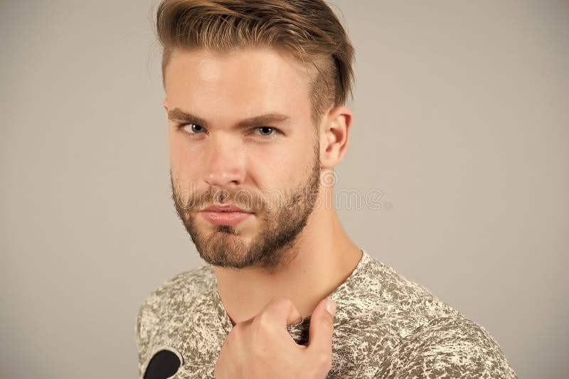 Macho with Bearded Face and Stylish Hair, Haircut Stock Photo - Image of  handsome, barbershop: 132029988