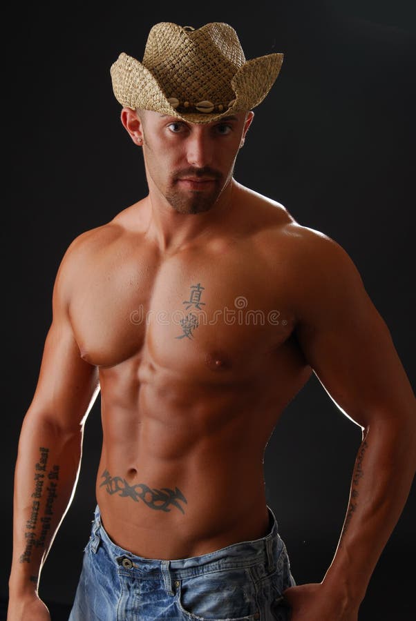 Shirtless male muscular physique handsome beefcake cowboy