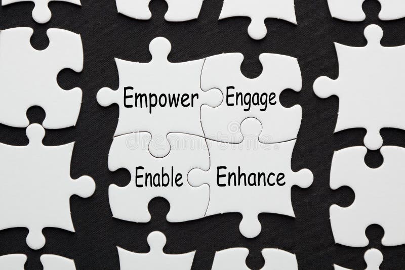 Empower Engage Enable Enhance words on puzzle. Business concept. Empower Engage Enable Enhance words on puzzle. Business concept