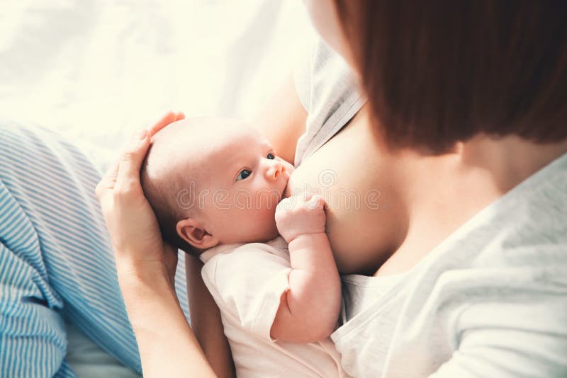 Macierzysty breastfeeding nowonarodzony dziecko w domu fotografia stock Macierzysty breastfeeding nowonarodzony dziecko w domu fotografia stock