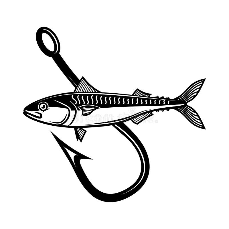 Mackerel Fish and Crossed Fishing Hooks. Design Element for Logo ...