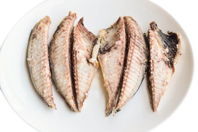 Mackerel Fish Meat In White Dish On White Background 181104 0021 Stock