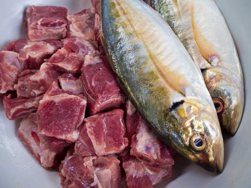 Mackerel Fish and Pork Bones Stock Image - Image of gourmet, oily: 75732321