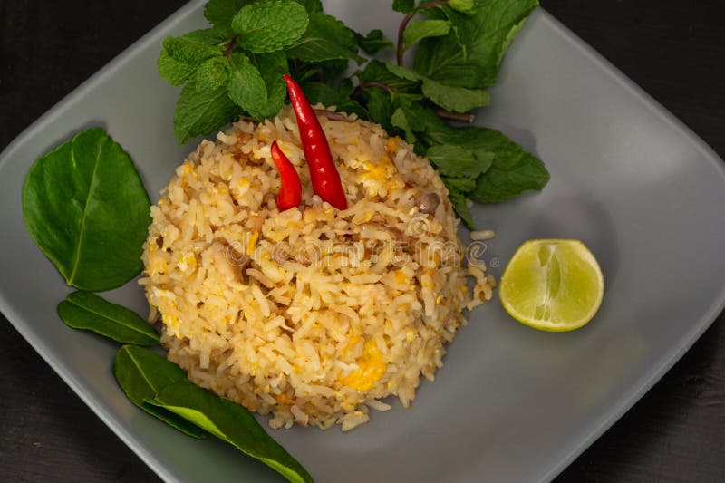 Mackerel Fried Rice on Dark Background Stock Photo Image of vegetable