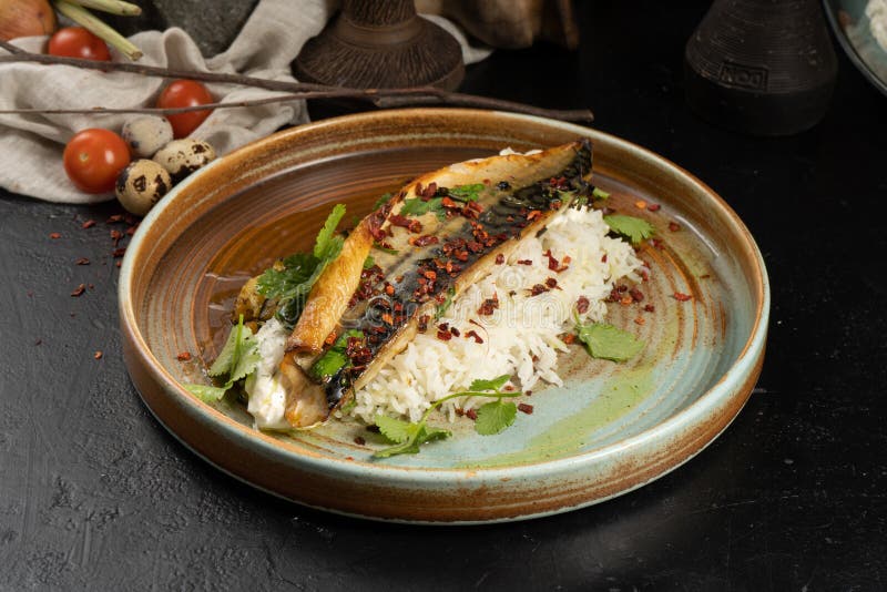Mackerel with Rice and Vegetables Stock Photo Image of mackerel