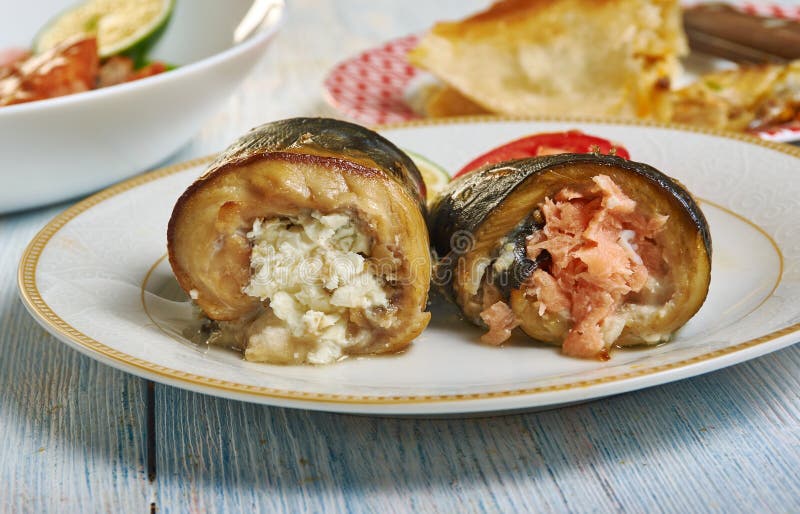 Mackerel Roll with Salmon and Feta Stock Image Image of cucumber