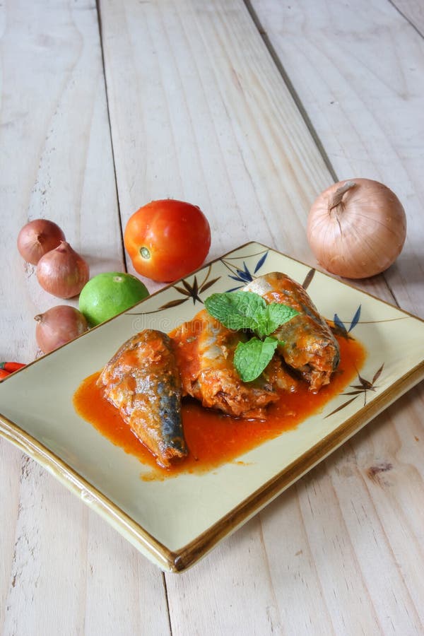 Mackerel in Tomato Sauce on Plate Stock Image Image of cooking, cook