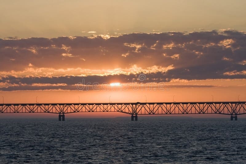 Beautiful sunset over Mackinac Bridge