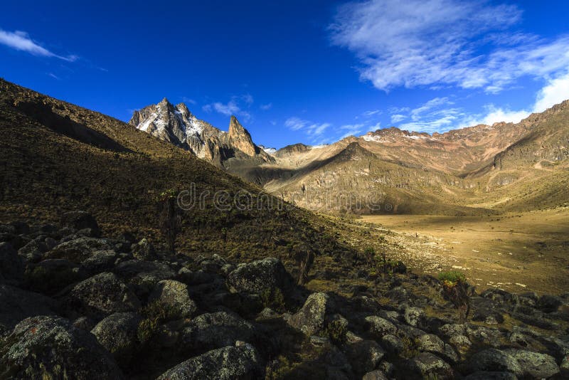 Aerial of Mount Kenya, Africa and Snow in January, the Second Highest