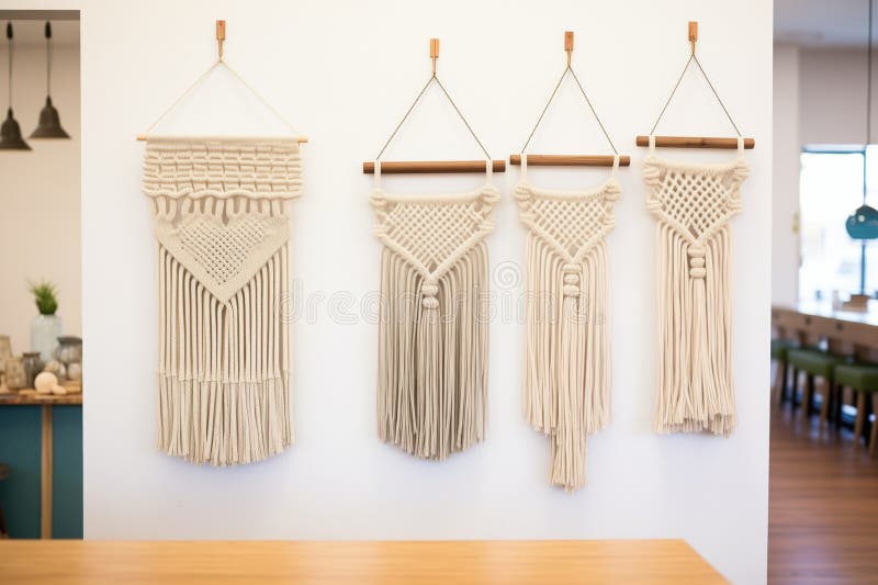 Macrame de perete afișate într-un rând creat cu ajutorul generativ generat