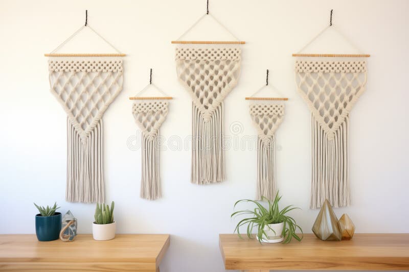 Macrame de perete afișate într-un rând stock photos
