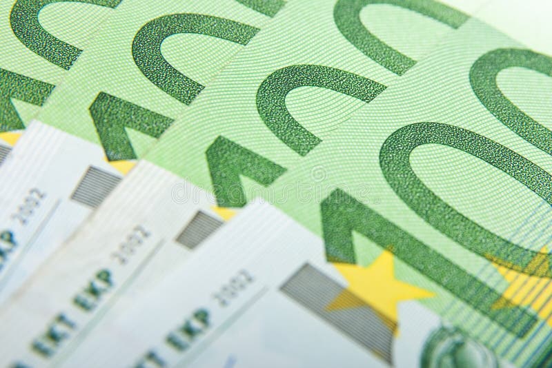 Macro 100 euro banknotes stock photo