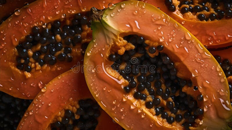Macro ai generativo mitad fresca de fondo de fruta de papaya. libre illustration