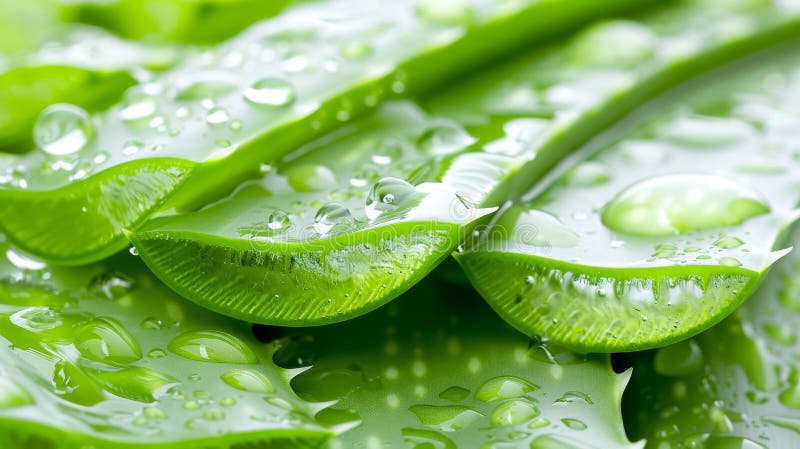 Macro capture of aloe vera plant with shimmering water droplets for enhanced visual appeal stock illustration