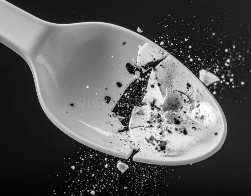 Macro capture plastic spoon snapping under stock illustration