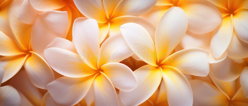 Macro capture of a Plumeria flower. AI Generative royalty free illustration