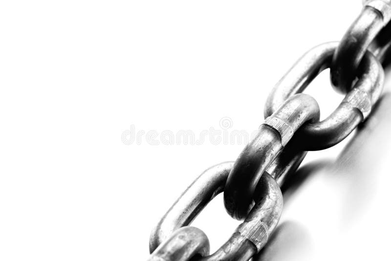 Chain macro - industrial heavy duty steel chain macro, black and white highkey on brushed steel, macro with limited depth of field. Chain macro - industrial heavy duty steel chain macro, black and white highkey on brushed steel, macro with limited depth of field