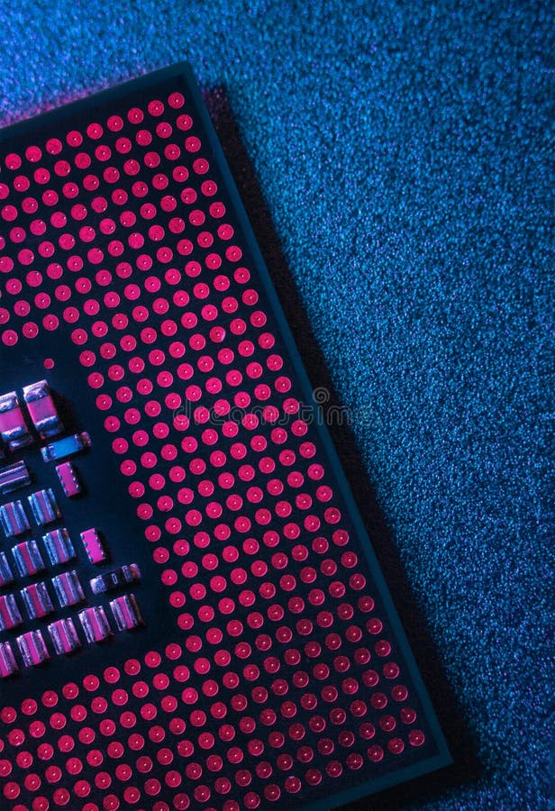 Macro close-up shot of a microchip, processor CPU concept of a high-tech control system for artificial intelligence on a board royalty free stock image