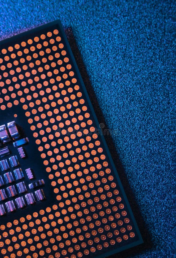 Macro close-up shot of a microchip, processor CPU concept of a high-tech control system for artificial intelligence on a board royalty free stock images