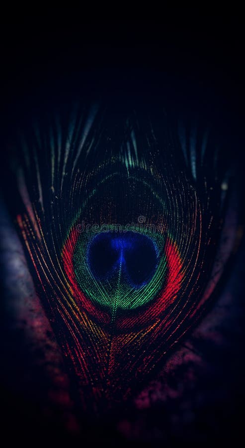 Macro colorful Peacock feather in dark royalty free stock images