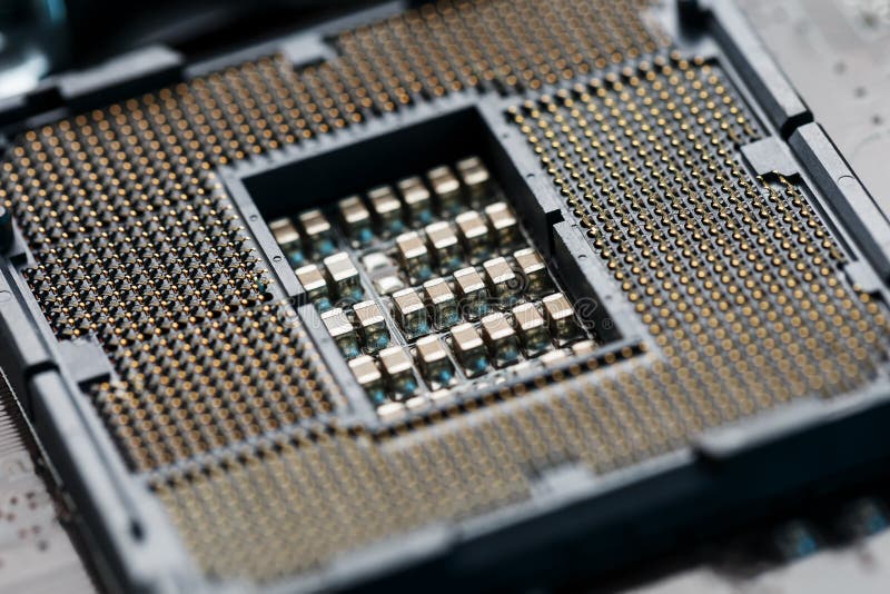 Macro CPU socket. CPU socket The main components of a computer. stock photo