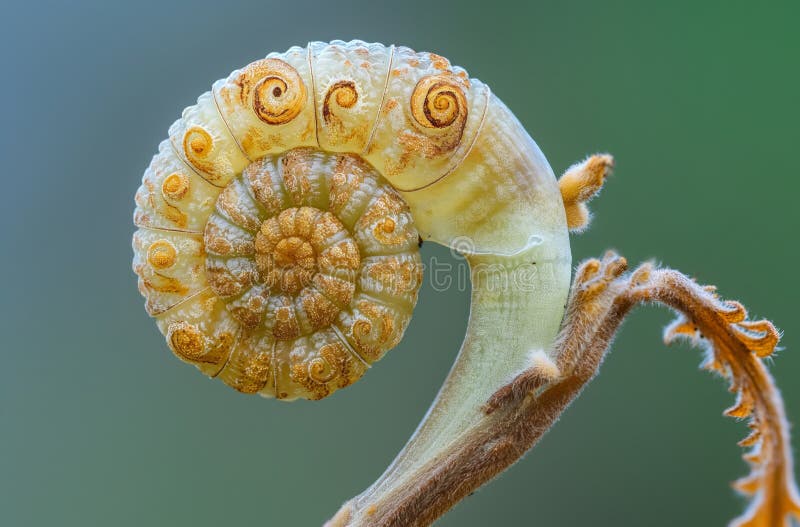 Macro de espiral de helecho joven. La espiral de un helecho joven la cabeza del helecho en las primeras etapas del desarrollo de texturas y patrones detallados son visibles generados ai