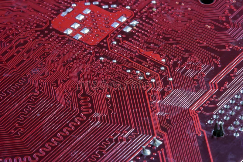 Macro Detail Computer Motherboard Hardware in Red Stock Photo Image