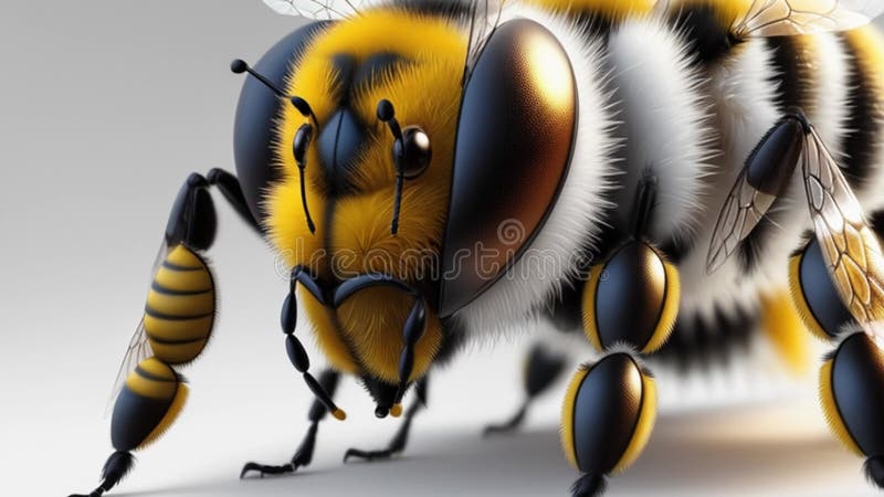 Macro detallada de abeja de miel destacando cuerpo difuso y delicadas alas. imagen fotorrealista que capta las características de