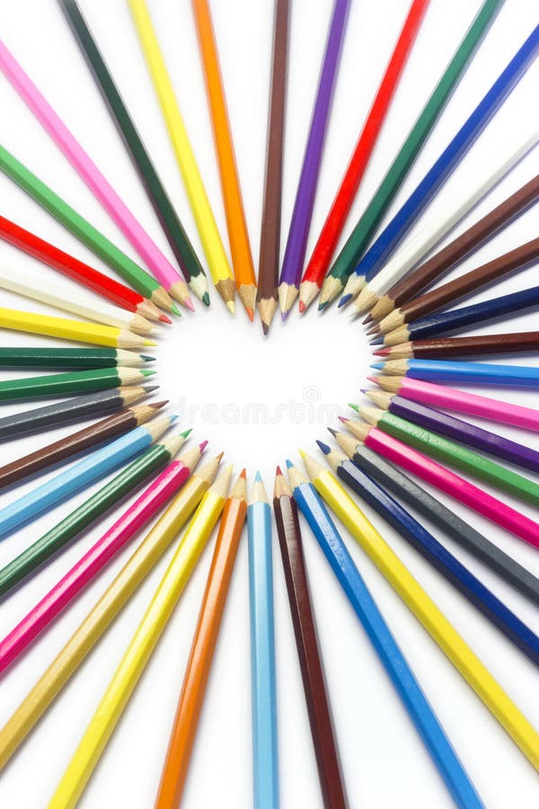 Closeup of color pencils forming heart shape. Closeup of color pencils forming heart shape