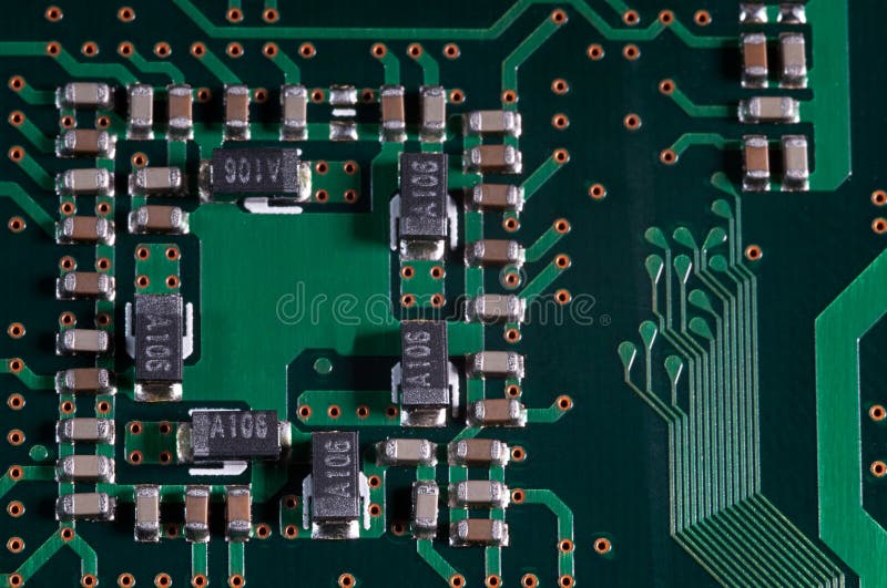 Macro of electronic circuit board pcb in green stock image Macro of electronic circuit board pcb in green stock image