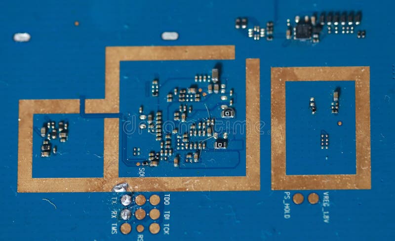 Macro image of circuit board. Chip, circuitry