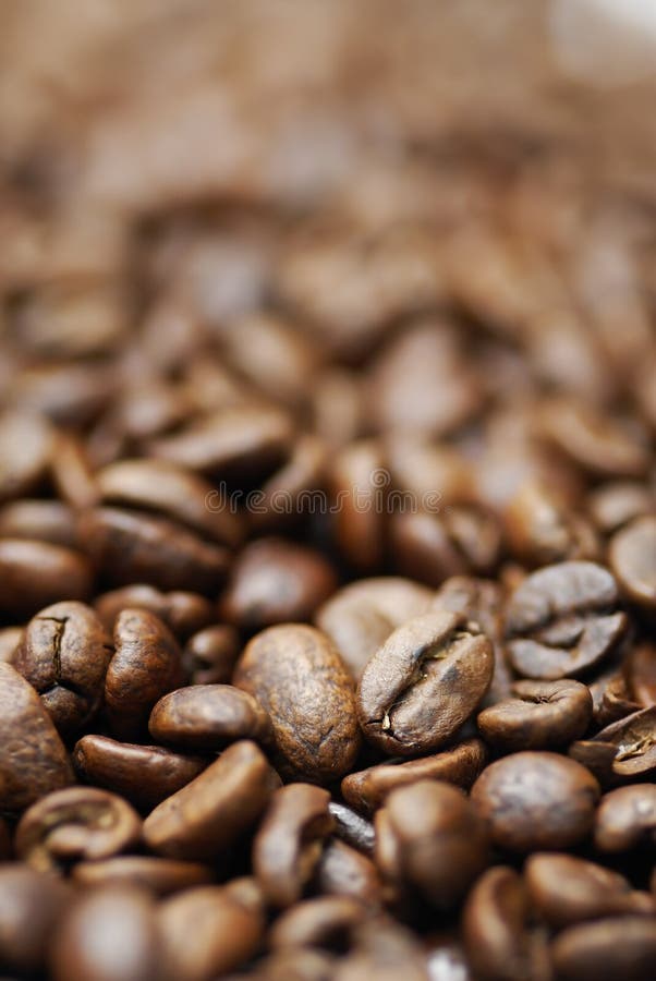 Macro image of decaffinated coffee beans.