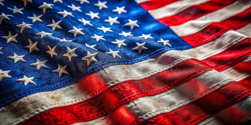 Macro intricata della bandiera americana: una straordinaria interpretazione astratta generata dall'IA del patriottismo attraverso illustrazione di stock