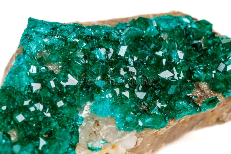 Macro Mineral Stone Dioptase Silicate Copper on a White Background