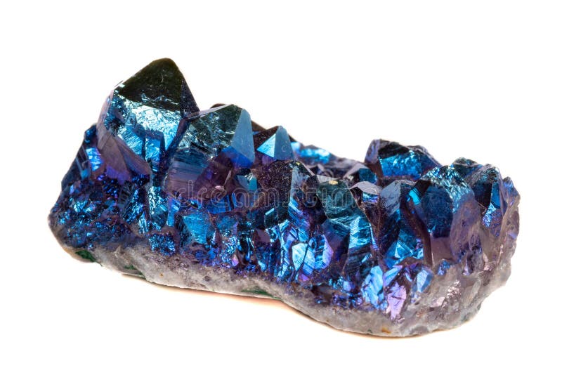 Macro mineral stone Titanium Quartz, Flame Aura Quartz on a white background close-up