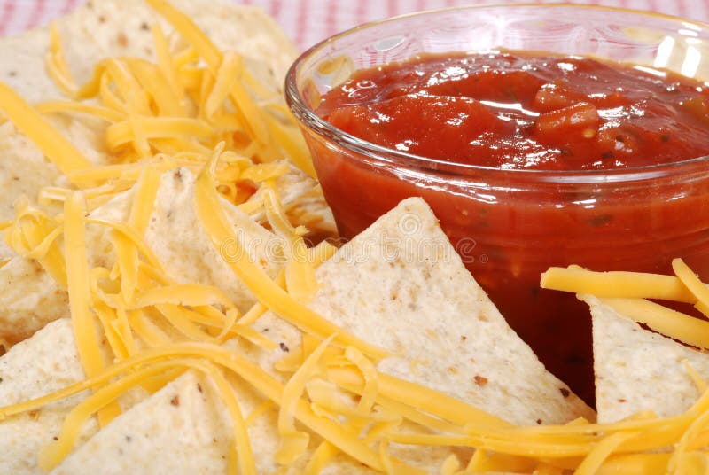 Macro Nachos and Cheese with Salsa Stock Photo Image of cheesy, feast