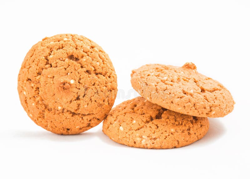 Macro Oatmeal Cookies Isolated on White. Stock Photo Image of crispy