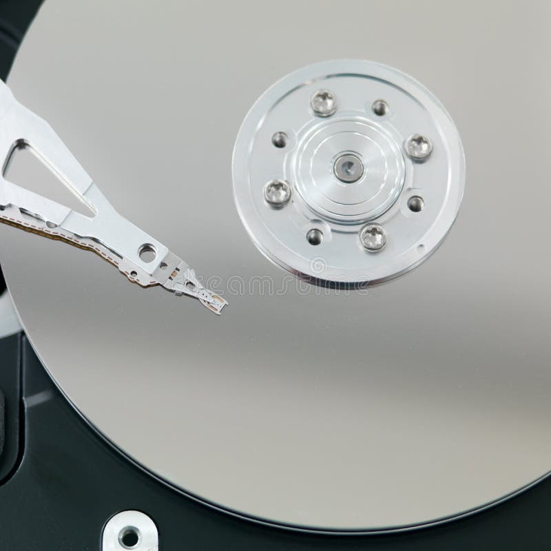 Macro of an open hard disk