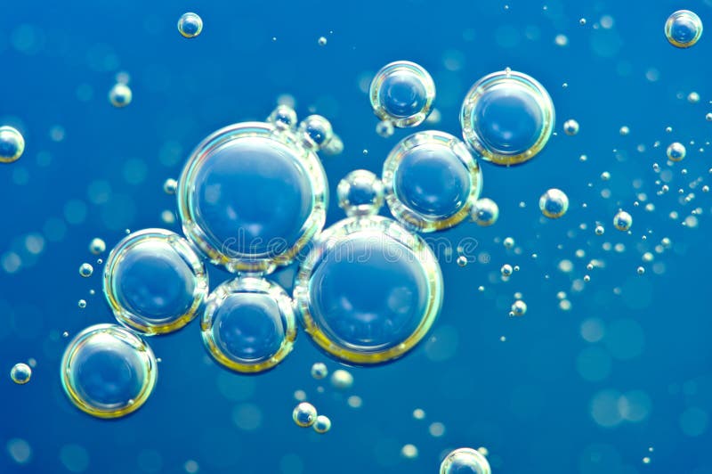 Macro Oxygen Bubbles In Water On Blue Background Stock Image Image of