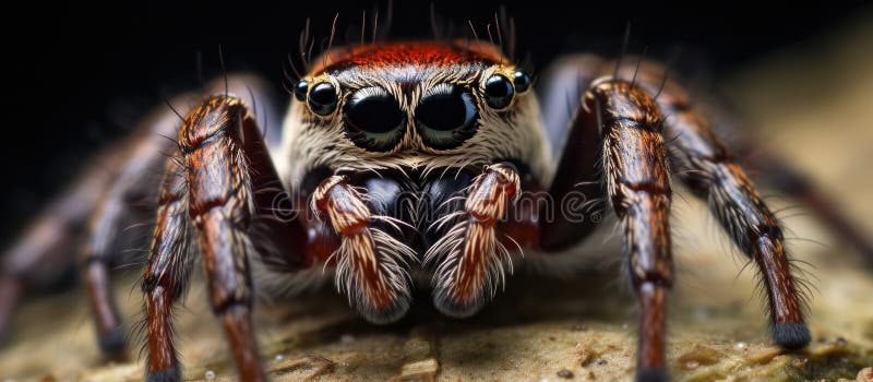 Macro photo d'une araignée sauteur d'un arthropode terrestre sur un rocher. Un gros plan d'une araignée sautant un arthropode terrestre sur un rocher. sa mâchoire et sa structure osseuse sont visibles. il ressemble à un personnage de fiction dans un événement d'art nature généré