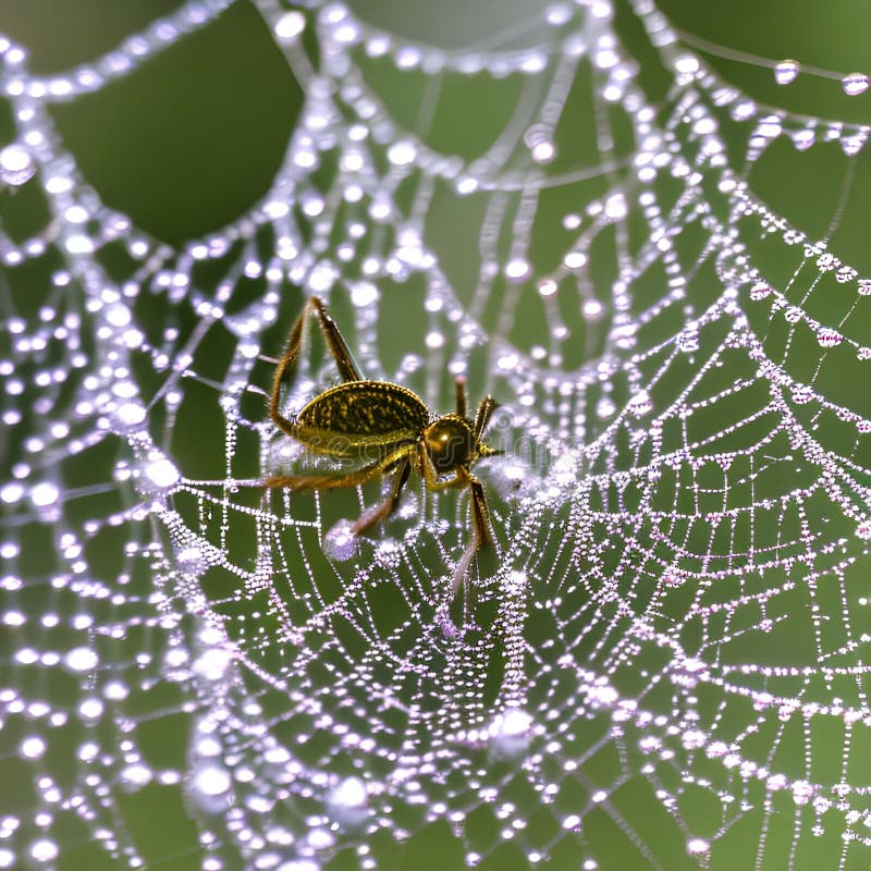 A macro photograph capturing the delicate details of a dew-covered spider\'s web2, Generative AI stock illustration