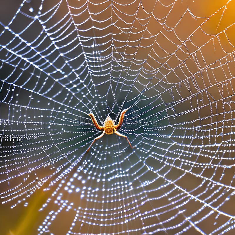 A macro photograph capturing the delicate details of a dew-covered spider\'s web1, Generative AI stock illustration